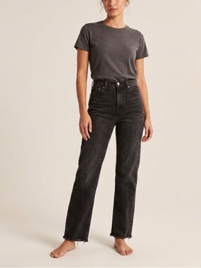 Abercrombie The ’90s Straight High Rise Jeans Black Wash Size 26